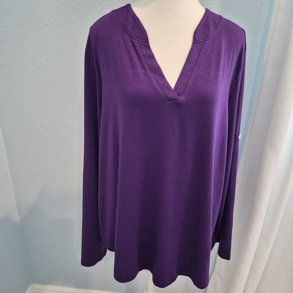 ⭐ Roswear Purple Long Sleeve Knit Top NWT Size XL Roll Tab Sleeves